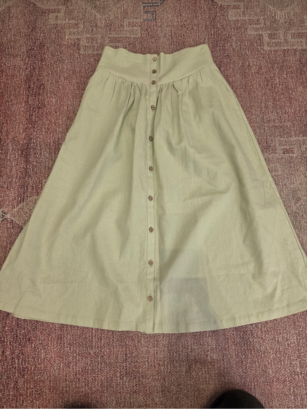 Love tree linen blend drop v yolk fit and flare midi skirt botton down medium